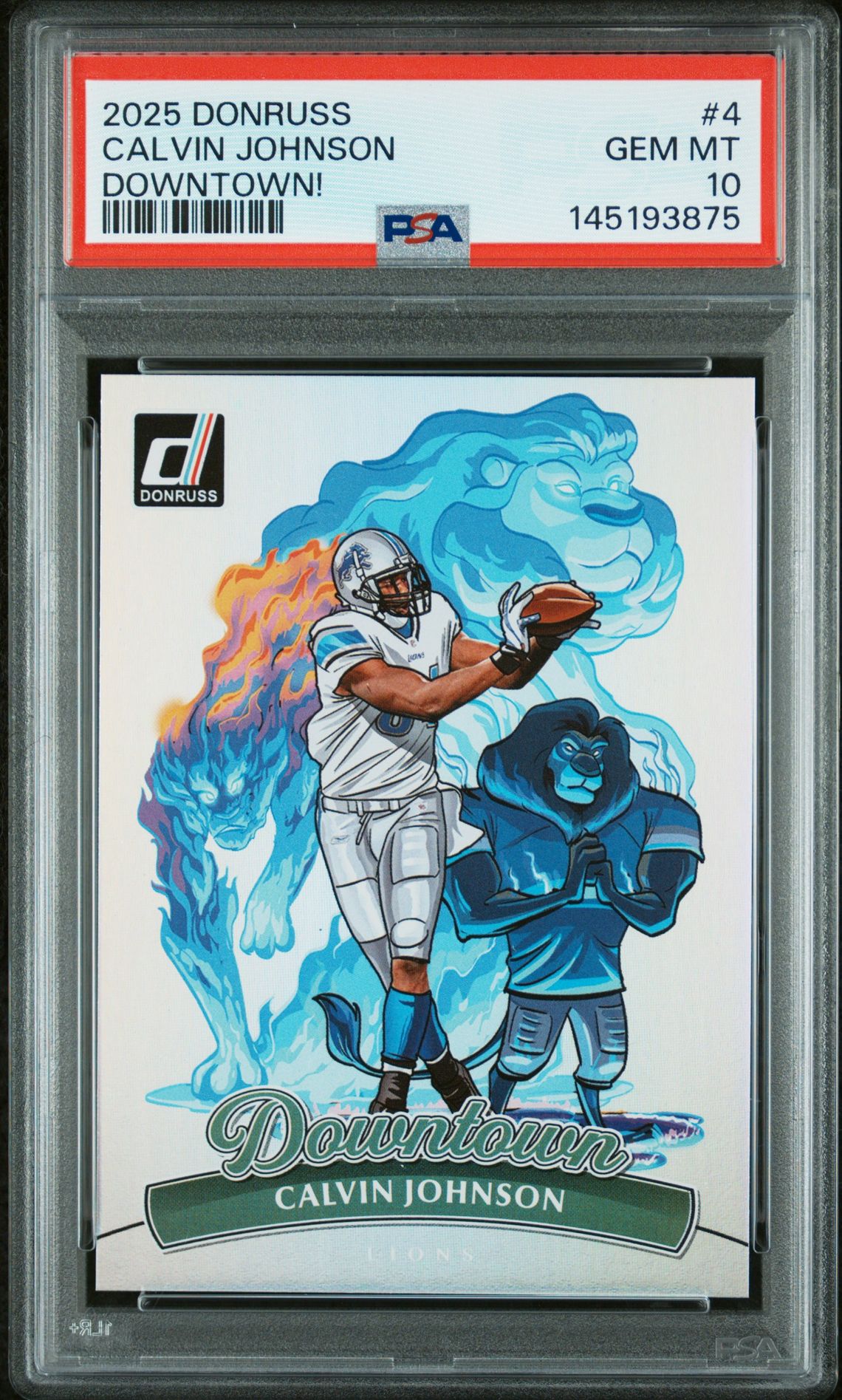 2025 Panini Donruss Downtown Calvin Johnson #4 Gem Mt 10 front view - PSA graded GEM MT 10