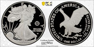 2025-P $1 Silver Eagle w/ US Marine Corps Privy 250th Anniversary First Strike PR69DCAM
