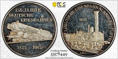 1985 Medal German Railways - 150 Years Ag "Adler" - Nürnberg to Fürth MS61
