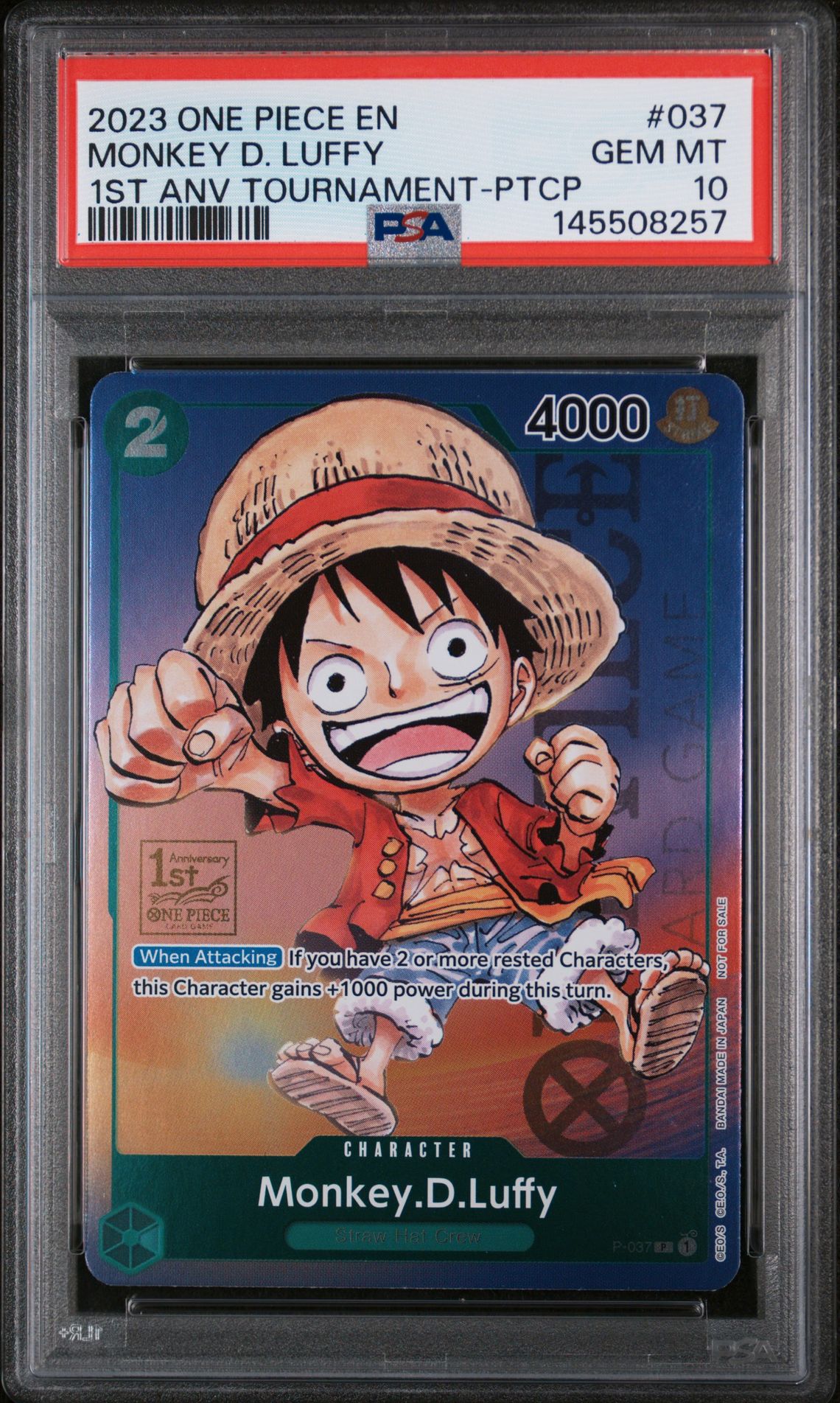 2023 One Piece ONE PIECE PROMOS 1ST ANV TOURNAMENT-PTCP #037 Monkey D. Luffy front