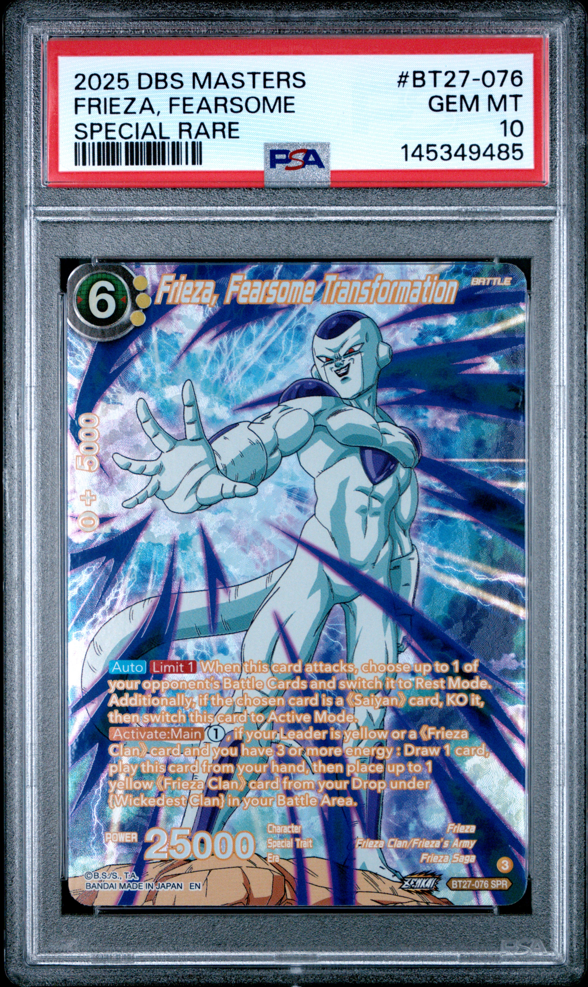 2025 #BT27-076 Frieza, Fearsome Transformation PSA 10 Dragon Ball Super Card Game Masters Series 27 History of Z