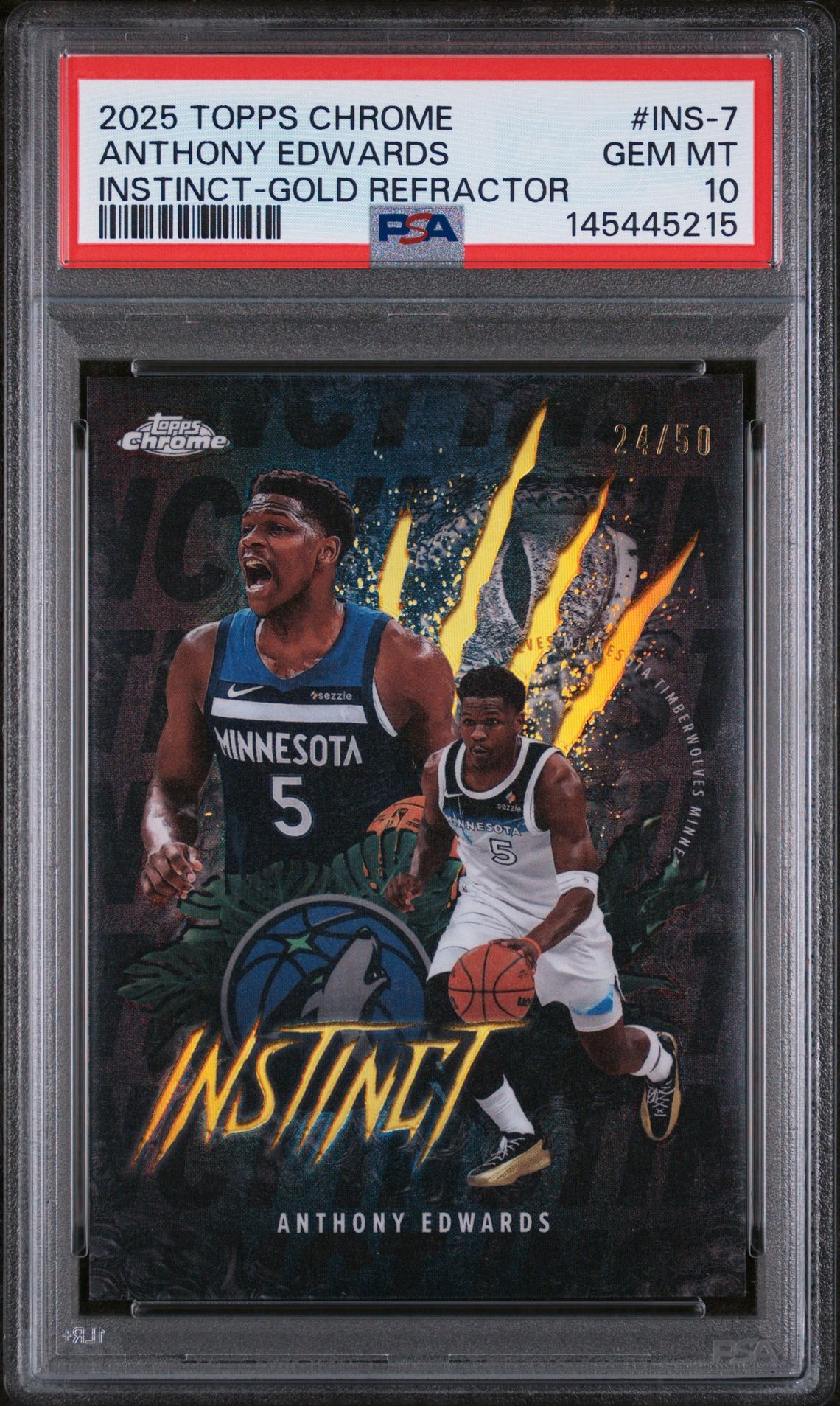 2025 Topps Chrome TOPPS CHROME INSTINCT GOLD REFRACTOR #INS-7 Anthony Edwards front