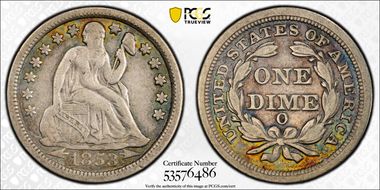 1853-O 10C Arrows VF25