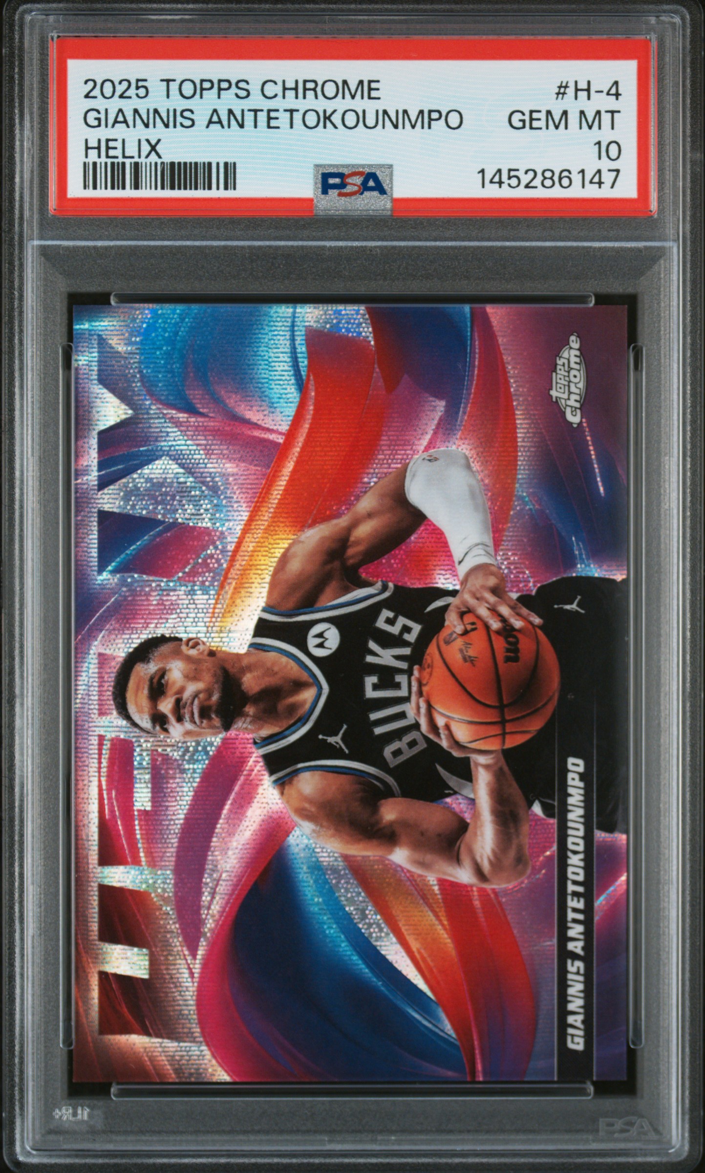 2025 #H-4 Giannis Antetokounmpo PSA 10 Topps Chrome Helix
