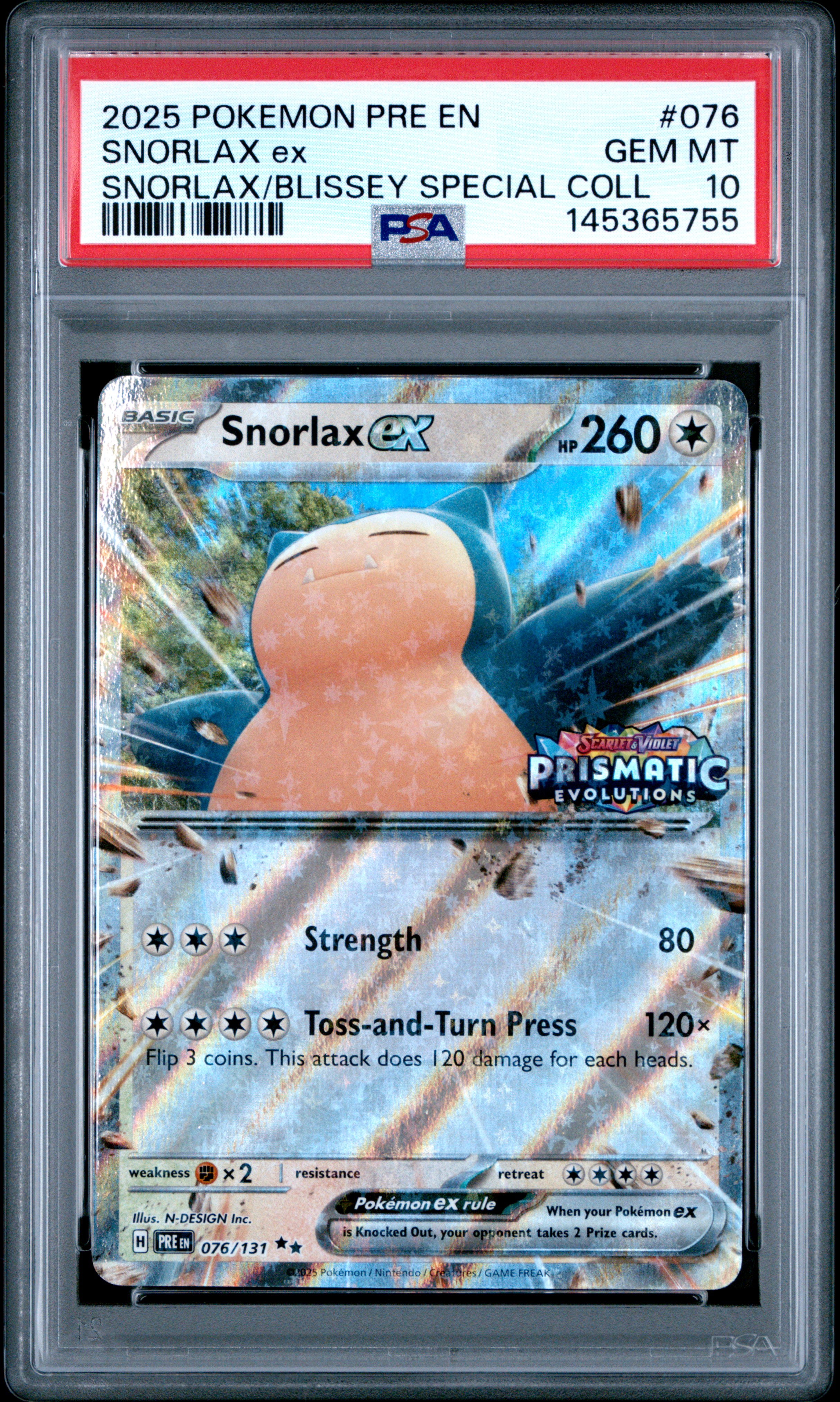 2025 #076 Snorlax EX PSA 10 Pre EN-Prismatic Evolutions