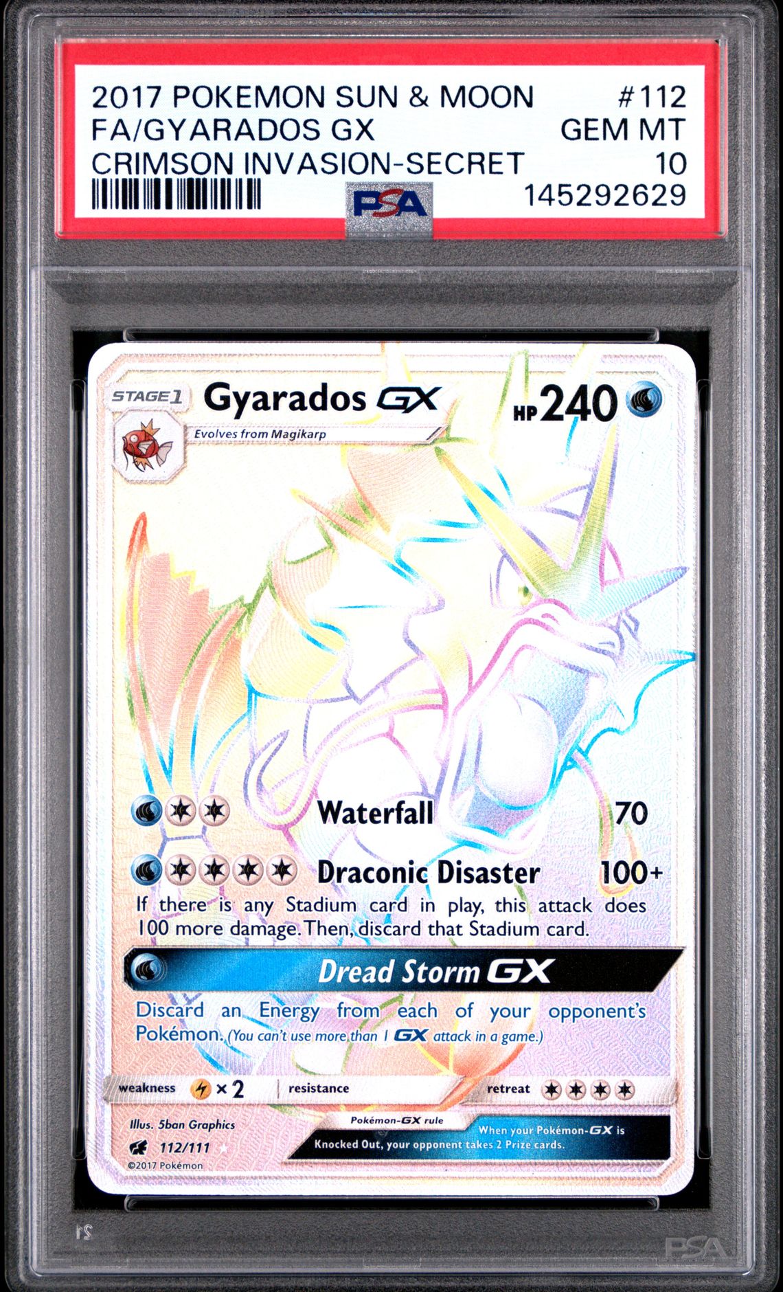 2017 Pokemon POKEMON SUN & MOON CRIMSON INVASION SECRET #112 Fa/Gyarados Gx front