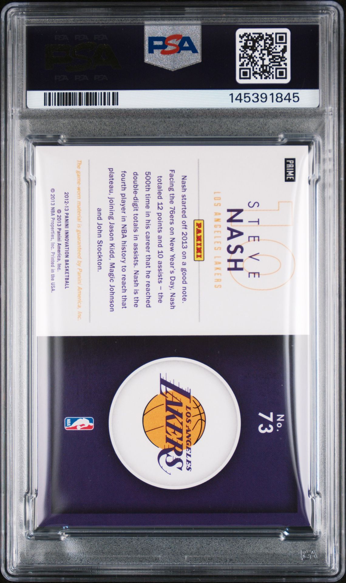 2012 Panini Innovation Jersey Steve Nash #73 (Jersey-Prime) Nm-Mt 8 back