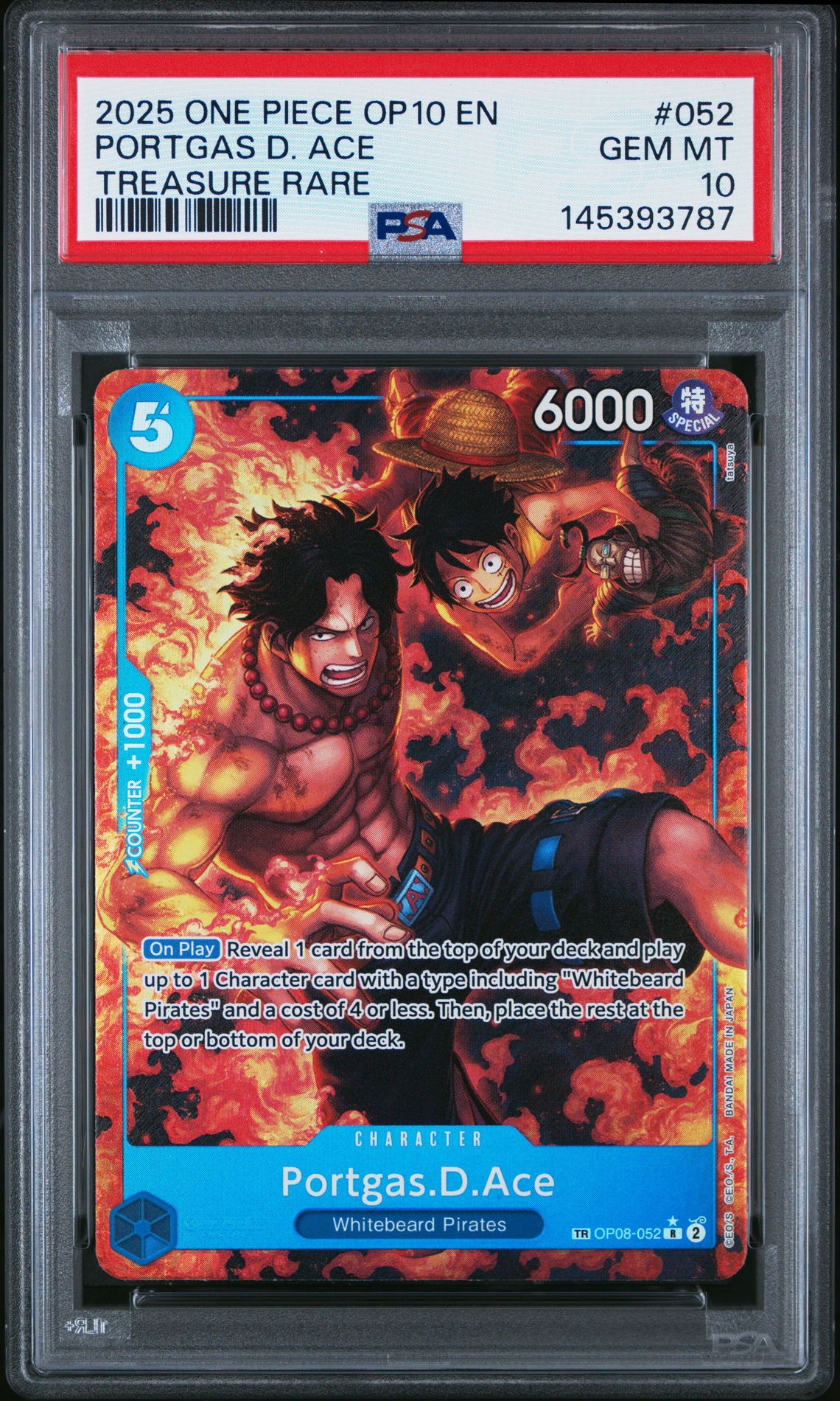 2025 One Piece ONE PIECE OP10-ROYAL BLOOD TREASURE RARE #052 Portgas D. Ace front