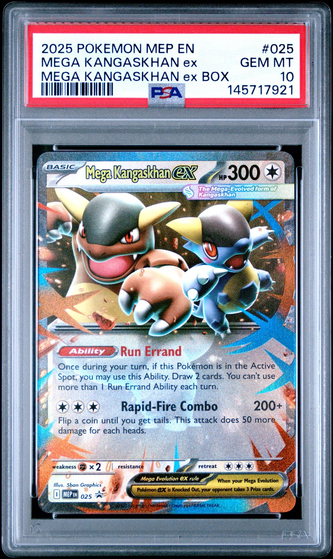 2025 Pokemon Mep En-Me Black Star Promo Mega Kangaskhan Ex #025 (Mega Kangaskhan Ex Box) Gem Mt 10 front view - PSA graded GEM MT 10