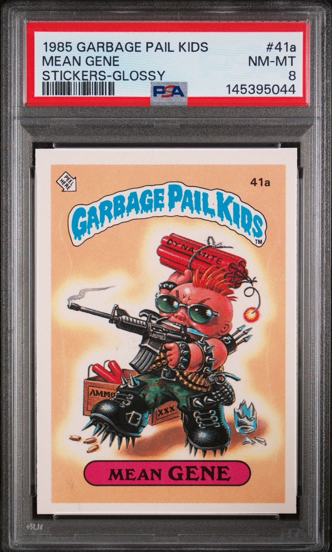 1985 Topps GARBAGE PAIL KIDS STICKERS GLOSSY #41A Mean Gene front