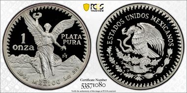 1991-Mo Onza Libertad Ag KM-494.3 PR70DCAM