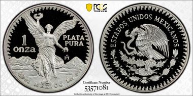 1991-Mo Onza Libertad Ag KM-494.3 PR69DCAM