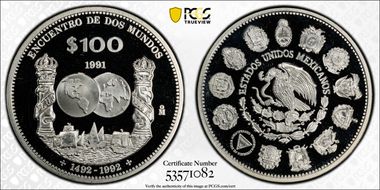 1991-Mo 100 P Encounter of Two Worlds Discovery of America PR69DCAM