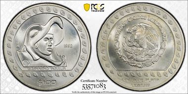 1992-Mo 100 P Guerrero Aguila KM-556  Ag MS66