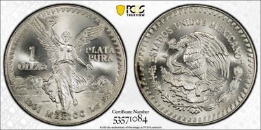 1991-Mo Onza Libertad Ag T1 - PLATA PURA MS67