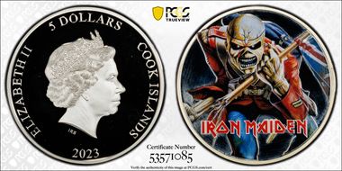 2023 $5 Iron Maiden Eddie the Trooper, Colorized PR68DCAM