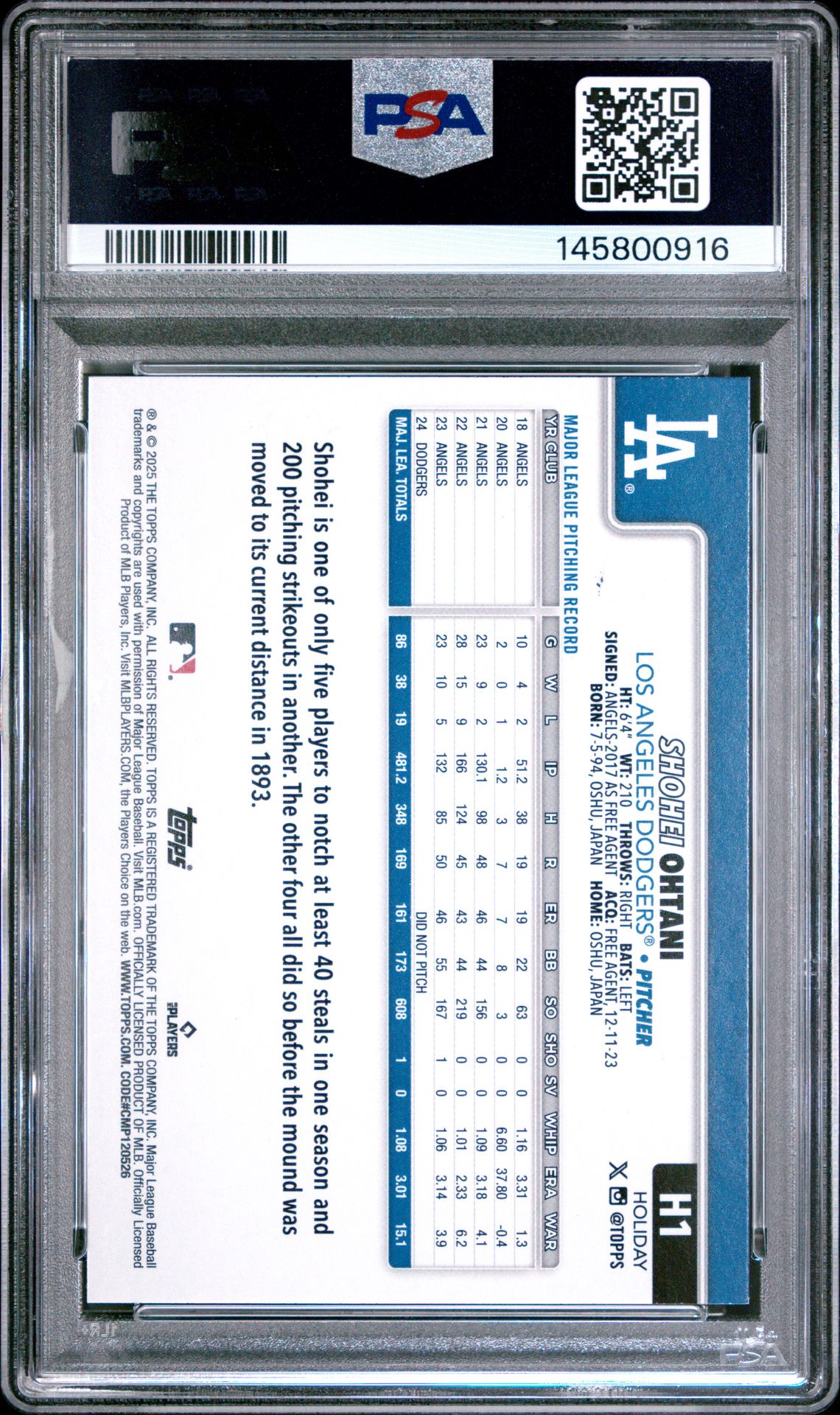 2025 Topps Holiday Shohei Ohtani #H1 (Glitter) Mint 9 back