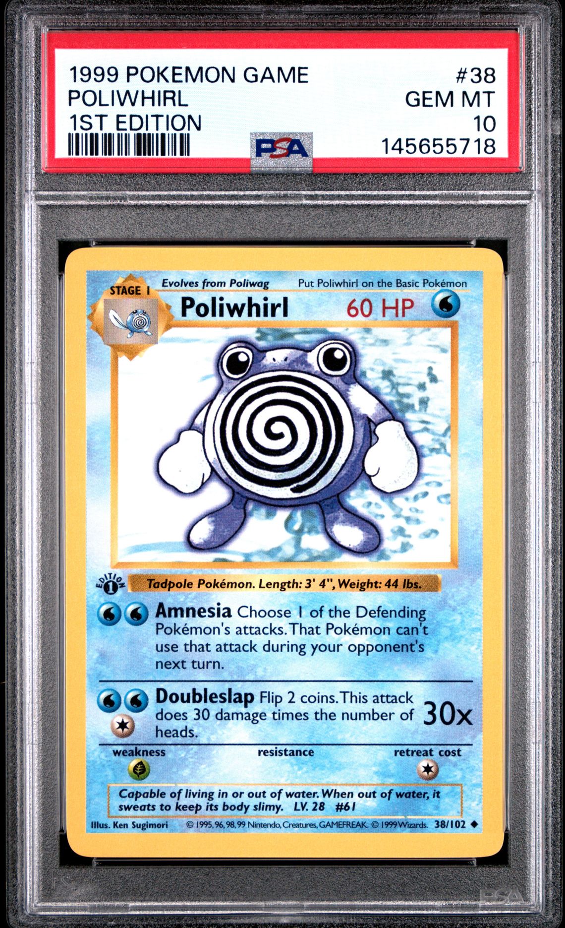 1999 Pokemon POKEMON GAME 1ST EDITION #38 Poliwhirl front