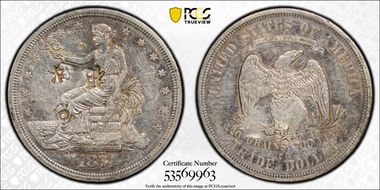 1874-CC T$1 Chopmarked XF45