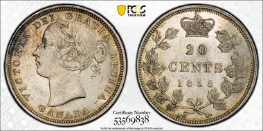 1858 20C Re-engraved 5 MS62