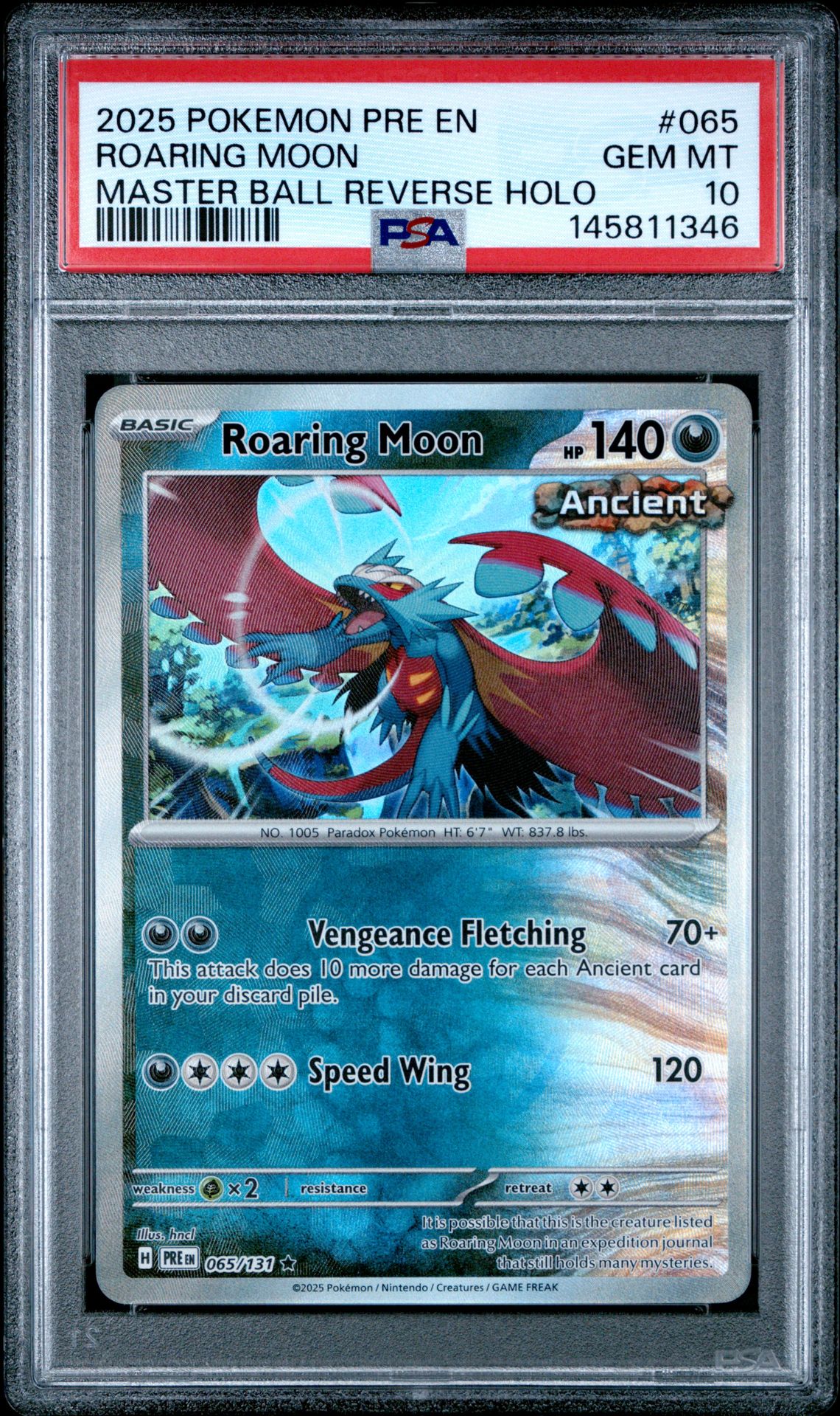 2025 Pokemon POKEMON PRE EN-PRISMATIC EVOLUTIONS MASTER BALL REVERSE HOLO #065 Roaring Moon front