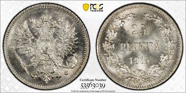 1915-S 25 Pen KM-6.2  Ag MS66