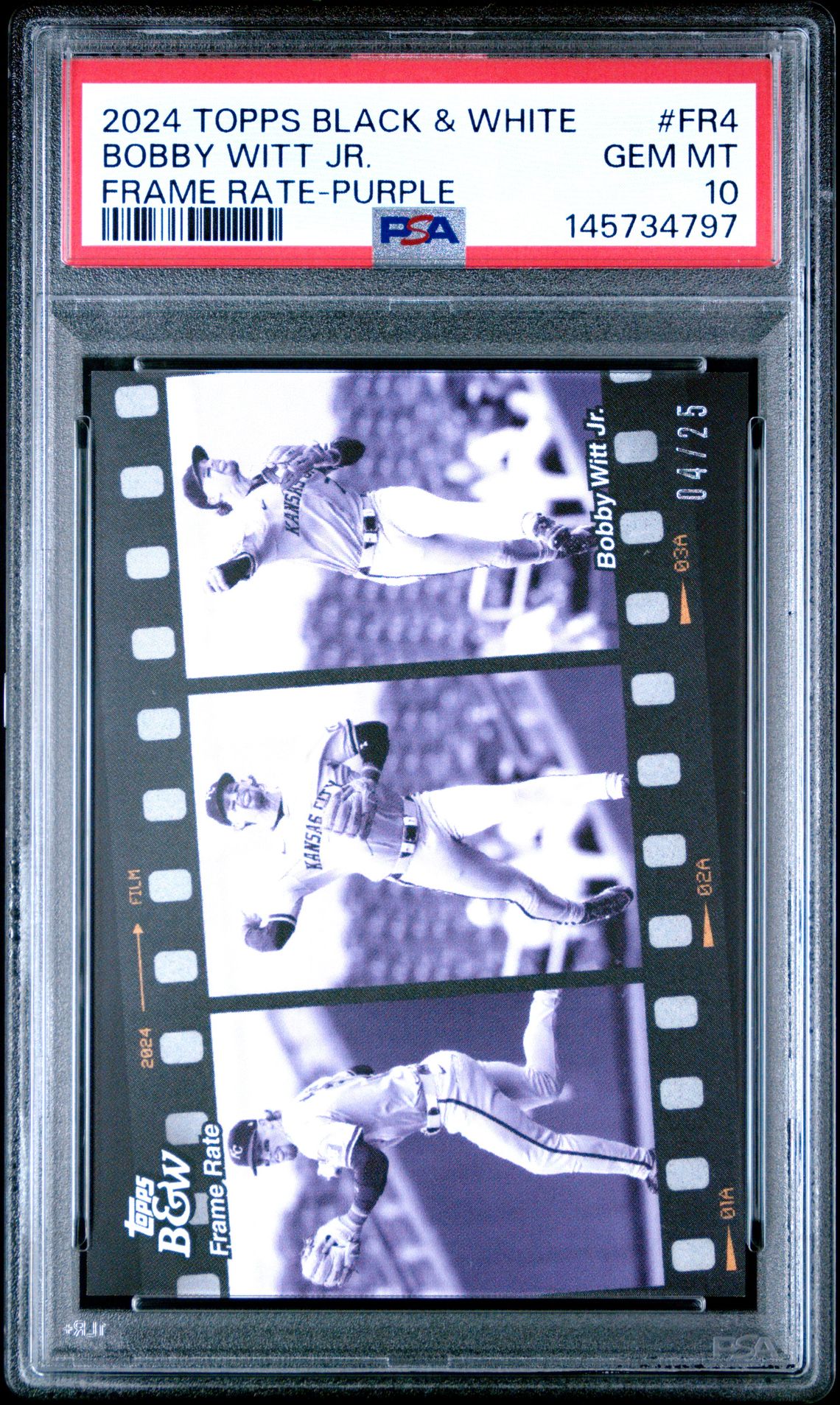 2024 Topps TOPPS BLACK AND WHITE FRAME RATE PURPLE #FR4 Bobby Witt Jr. front