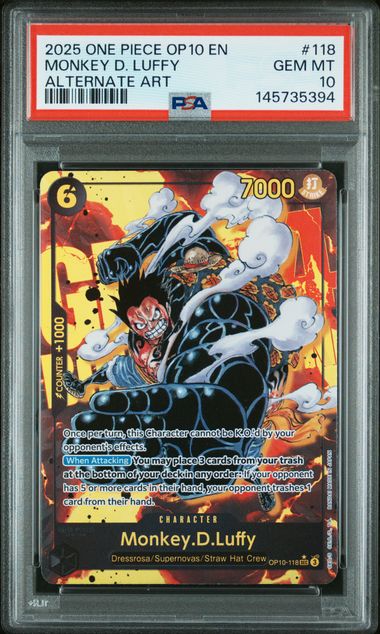 One Piece - 2025 Monkey D. Luffy Alternate Art #118 English OP10 PSA 10 Fair Drop Entry