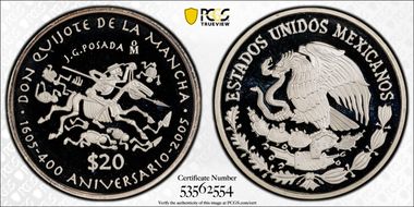 2005-Mo 20 Peso 400th Ann Don Quijote PR69DCAM