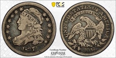 1837 10C Capped Bust F15