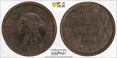 1881-H 1C Triple Punch N in REGINA MS62BN