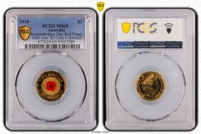 2018 $2 Remembrance Day Red Poppy 30th Ann. $2 Coin Colorized MS65