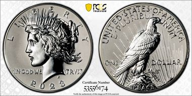 2023-S $1 Peace Dollar Rev PR Two-Coin Reverse Proof Set PR69