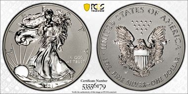 2021-W $1 Silver Eagle Rev PR - Type 1 Designer Edition PR70