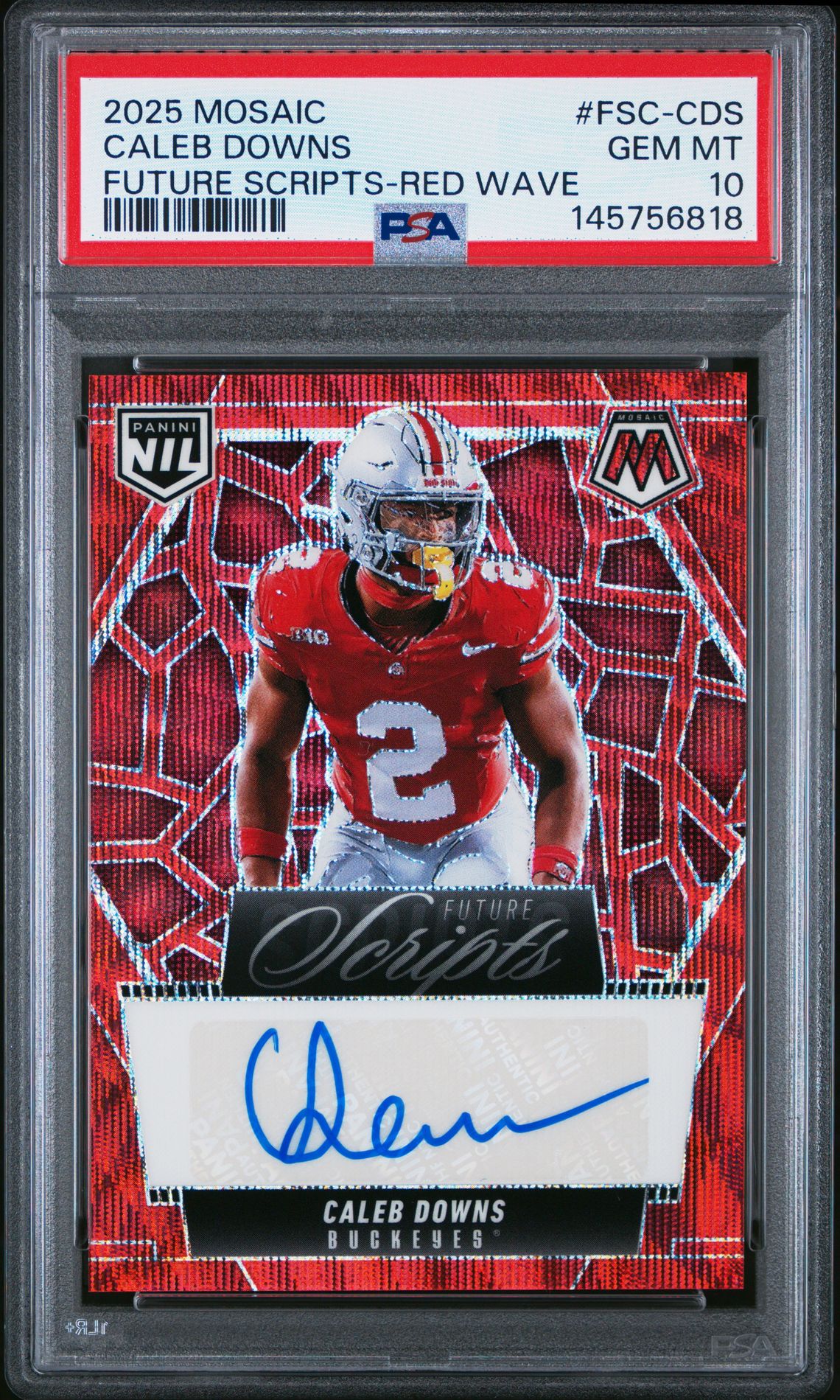 2025 Panini PANINI MOSAIC FUTURE SCRIPTS RED WAVE #FSC-CDS Caleb Downs front