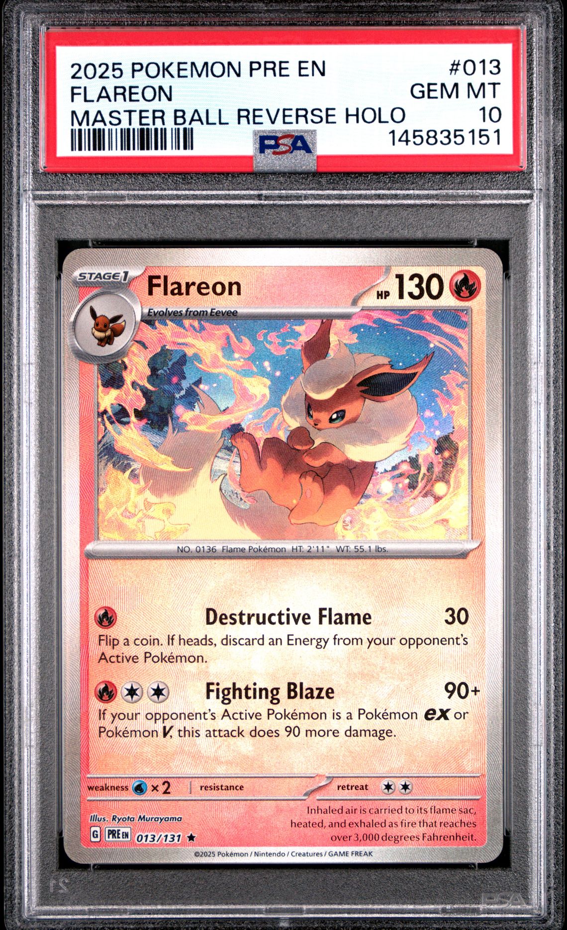 2025 Pokemon POKEMON PRE EN-PRISMATIC EVOLUTIONS MASTER BALL REVERSE HOLO #013 Flareon front