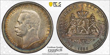 1858 Thaler KM-338 Dav-707 AU55