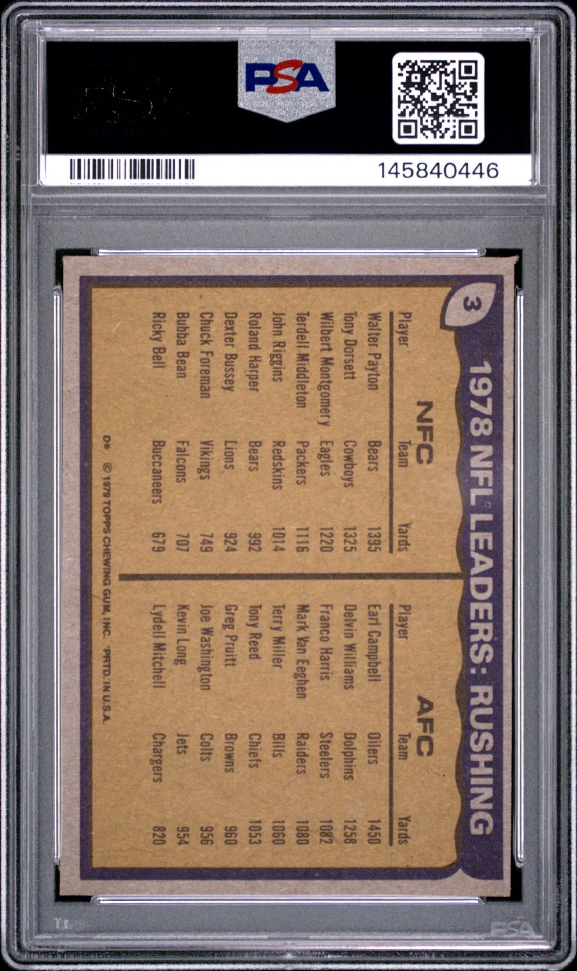 1979 Topps Rushing Leaders #3 (W.payton/E.campbell) Nm 7 back