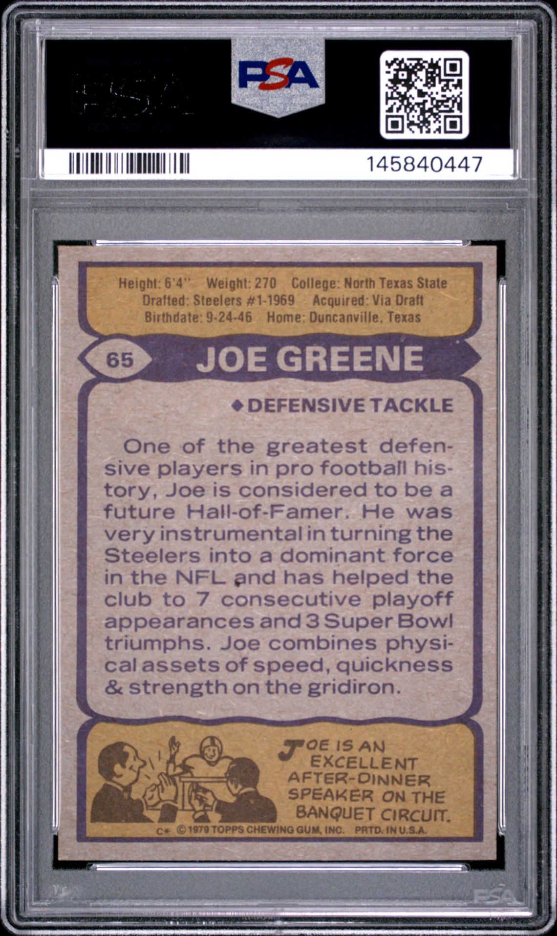1979 Topps Joe Greene #65 Nm-Mt 8 back
