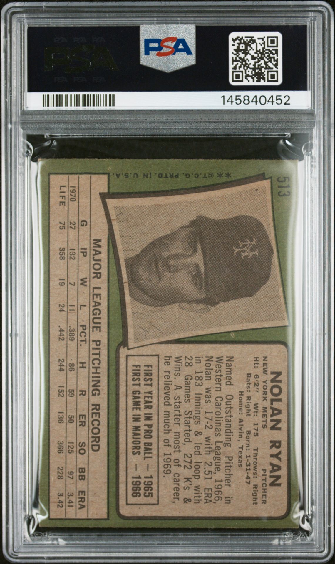 1971 Topps Nolan Ryan #513 Vg-Ex 4 back