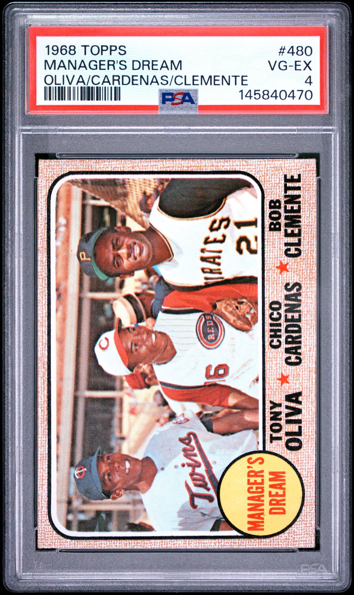 1968 Topps Manager's Dream #480 (Oliva/Cardenas/Clemente) Vg-Ex 4 front