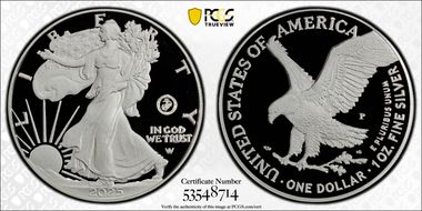 2025-P $1 Silver Eagle w/ US Marine Corps Privy 250th Anniversary PR70DCAM