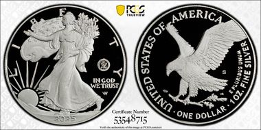 2025-S $1 Silver Eagle w/ U.S. Navy Privy 250th Anniversary PR70DCAM