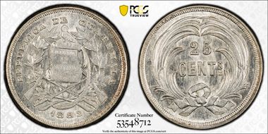 1882 25C Denom. within Wreath KM-206  Ag MS63