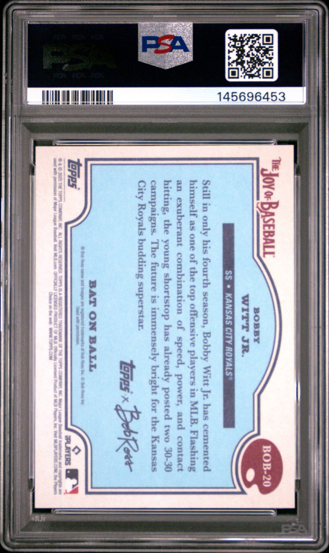 2025 Topps X Bob Ross The Joy Of Baseball Bat On Ball Bobby Witt Jr. #Bob-20 (Bat On Ball-Paint Splatter) Mint 9 back