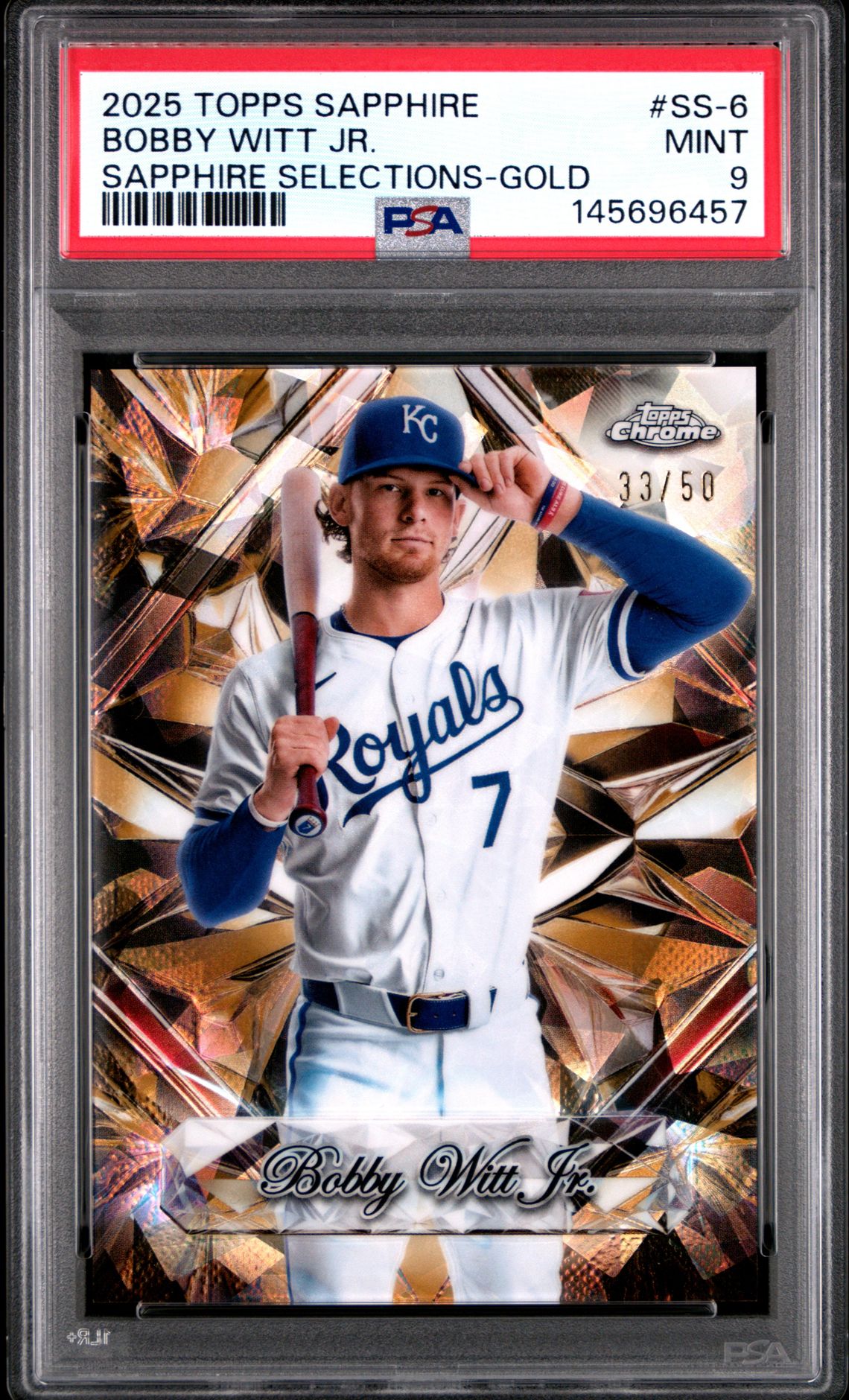2025 Topps Chrome Sapphire Sapphire Selections Bobby Witt Jr. #Ss-6 (Sapphire Selections-Gold) Mint 9 front