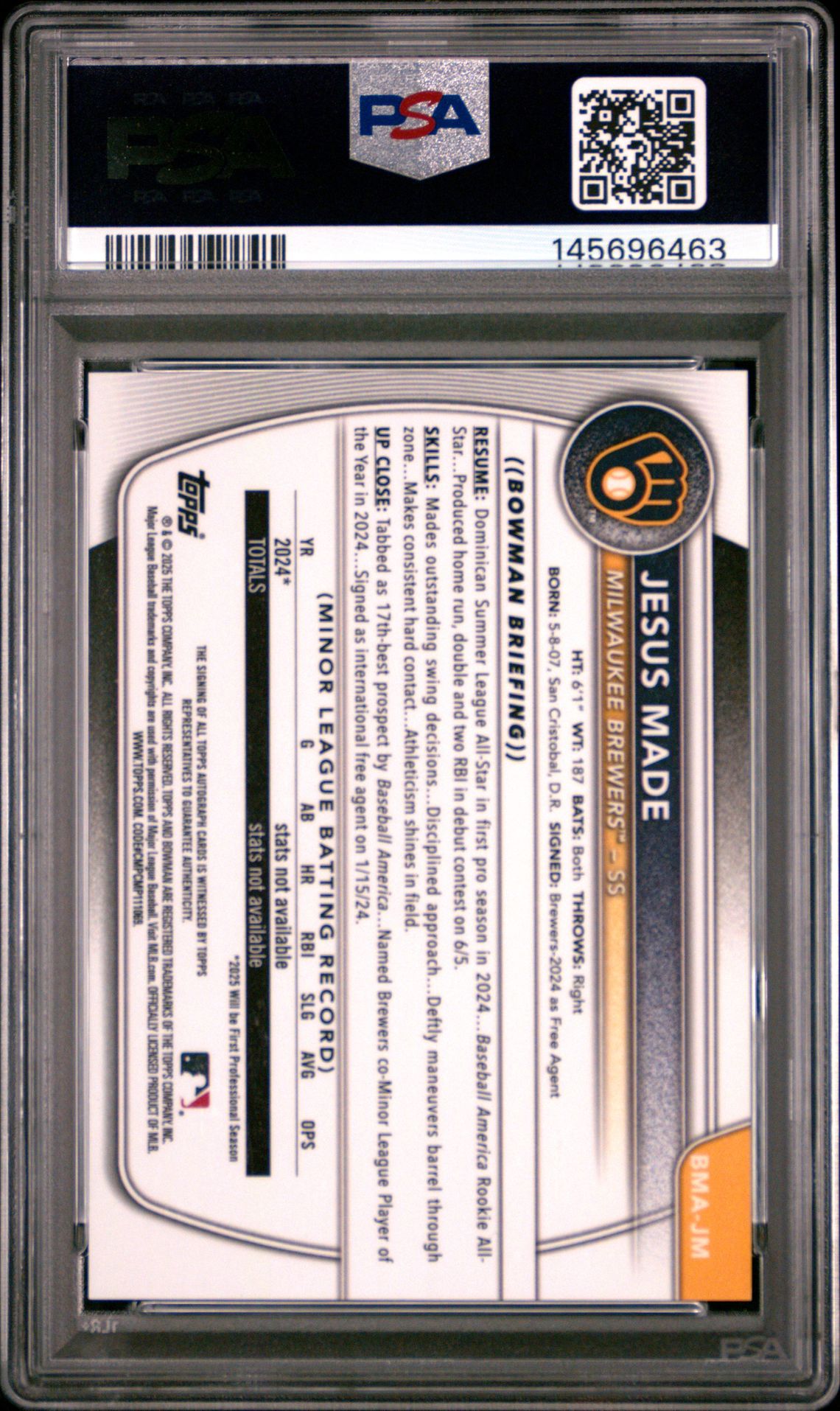 2025 Bowman Chrome Mega Box Chrome Prospects Autographs Jesus Made #Jm (Chrome Pros Auto-Blue Ref) Mint 9 back