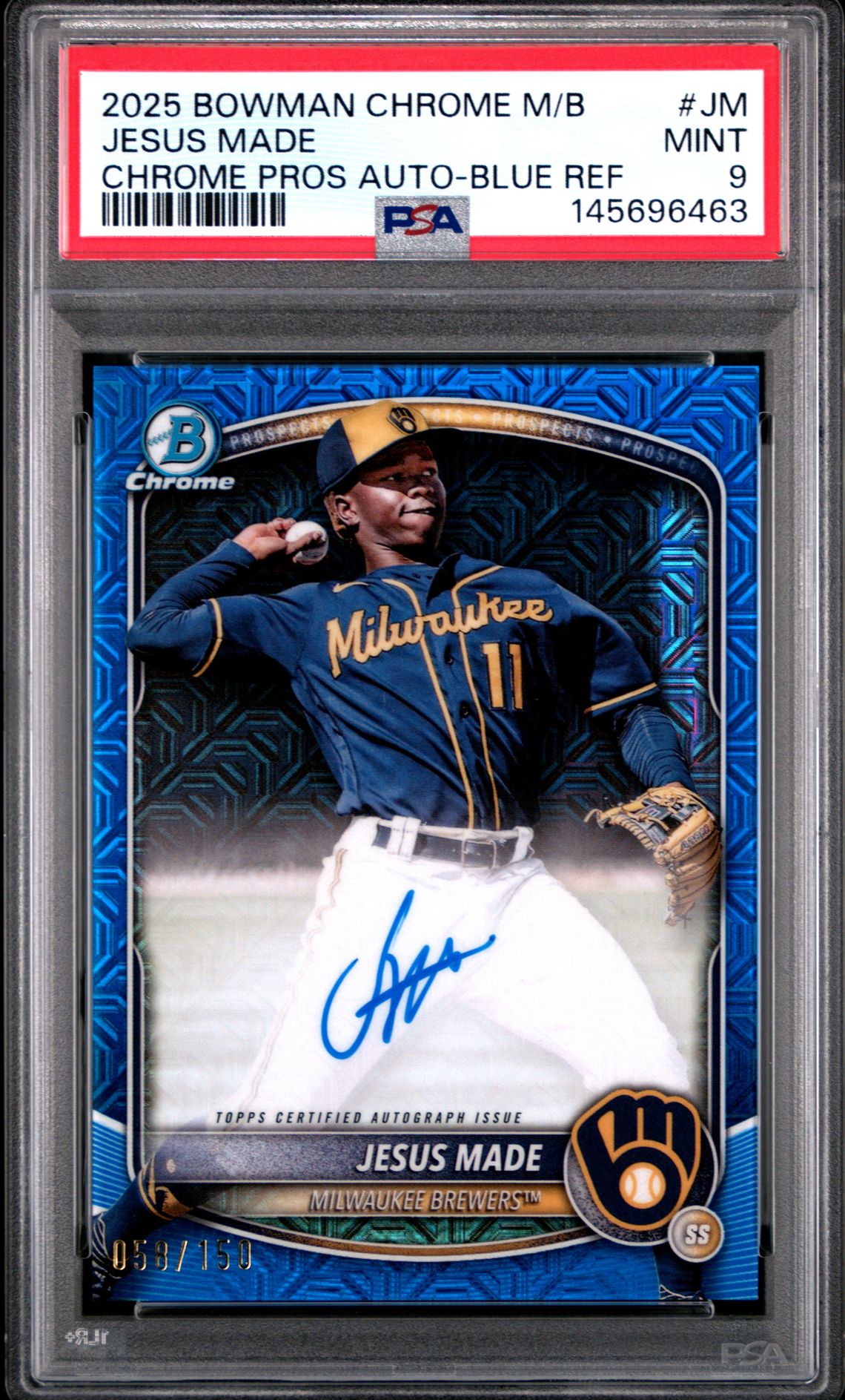 2025 Bowman Chrome Mega Box Chrome Prospects Autographs Jesus Made #Jm (Chrome Pros Auto-Blue Ref) Mint 9 front