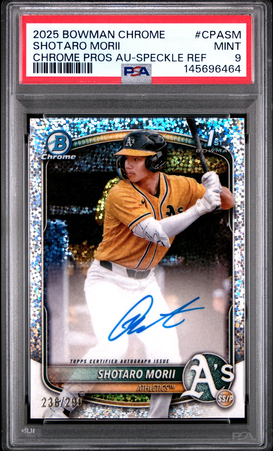 2025 Bowman Chrome Prospect Autographs Shotaro Morii #Cpasm (Chrome Pros Au-Speckle Ref) Mint 9 front