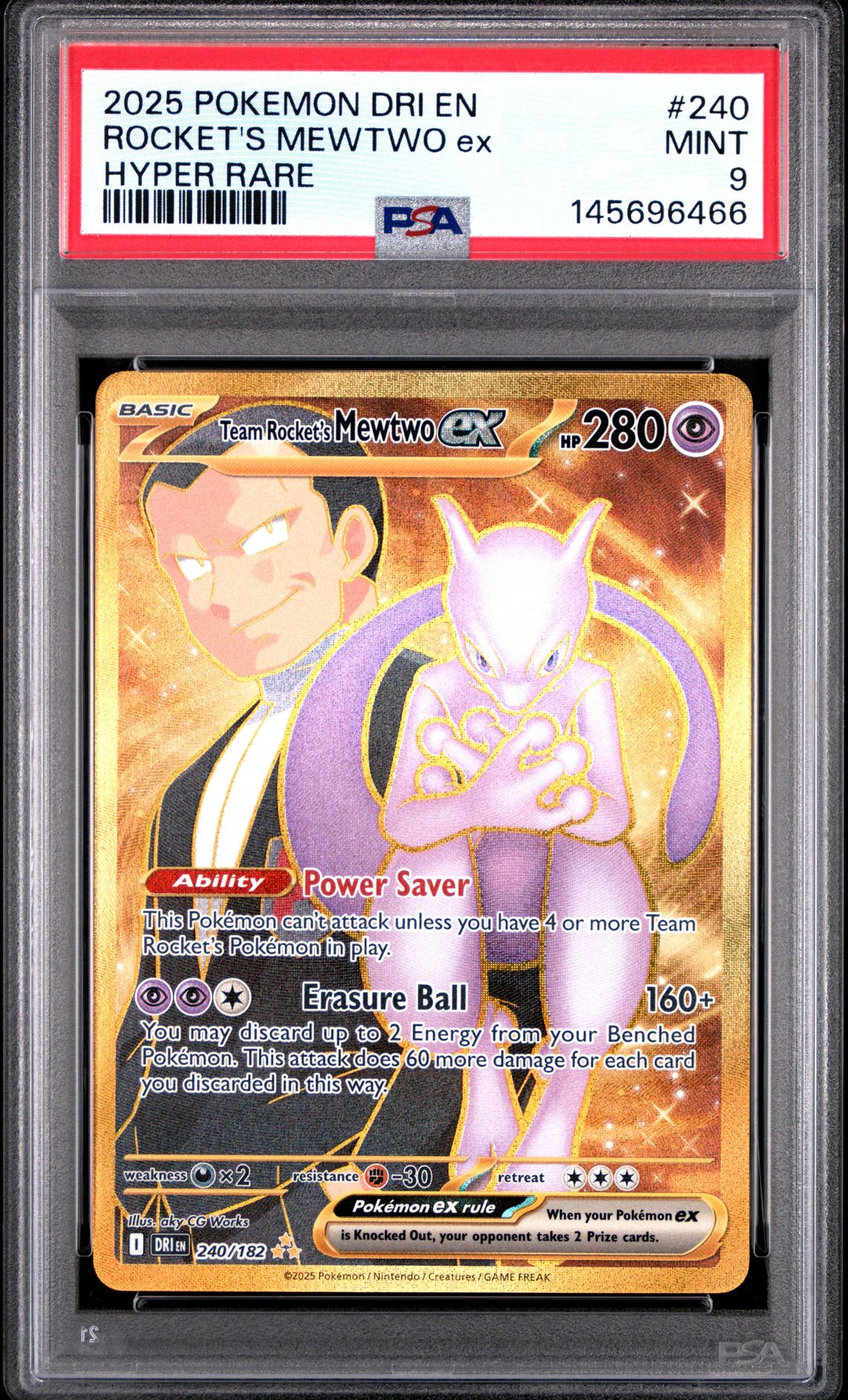 2025 Pokemon Dri En-Destined Rivals Rocket's Mewtwo Ex #240 (Hyper Rare) Mint 9 front